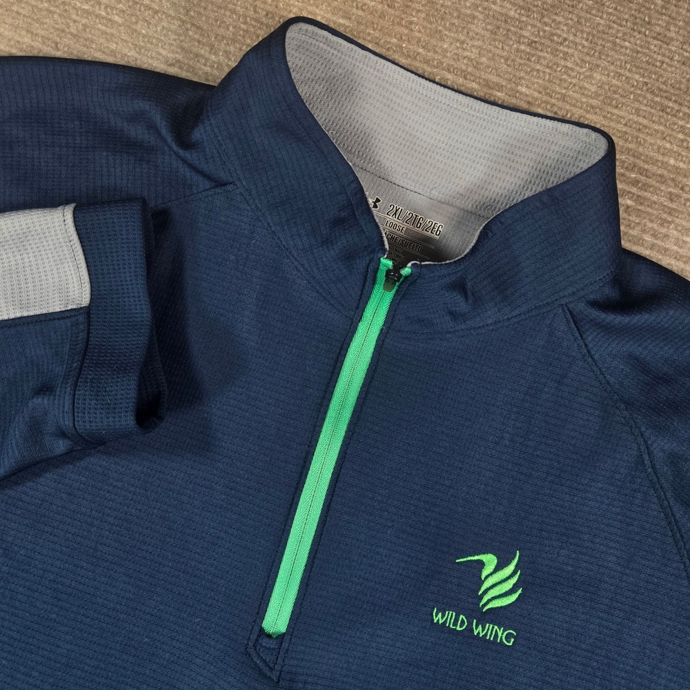 Under Armour Mens 2XL Navy Blue Wild Wing 1/4 Zip Performance Pullover Shirt